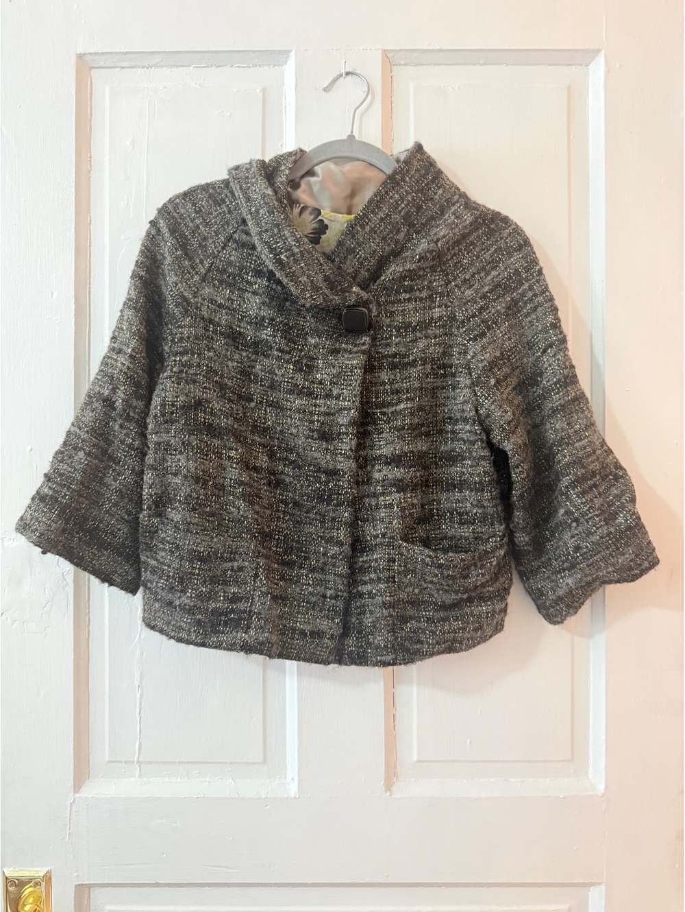 Anthropologie Burning Torch Wool Tweed Swing Coat Jacket Silk Lined S M
